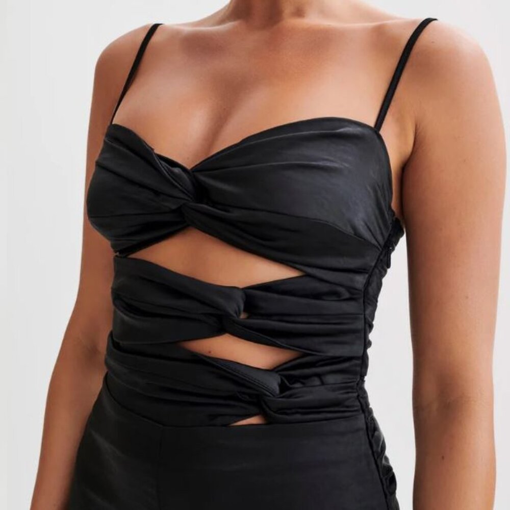 Meshki Elina Twist Satin Jumpsuit - Black